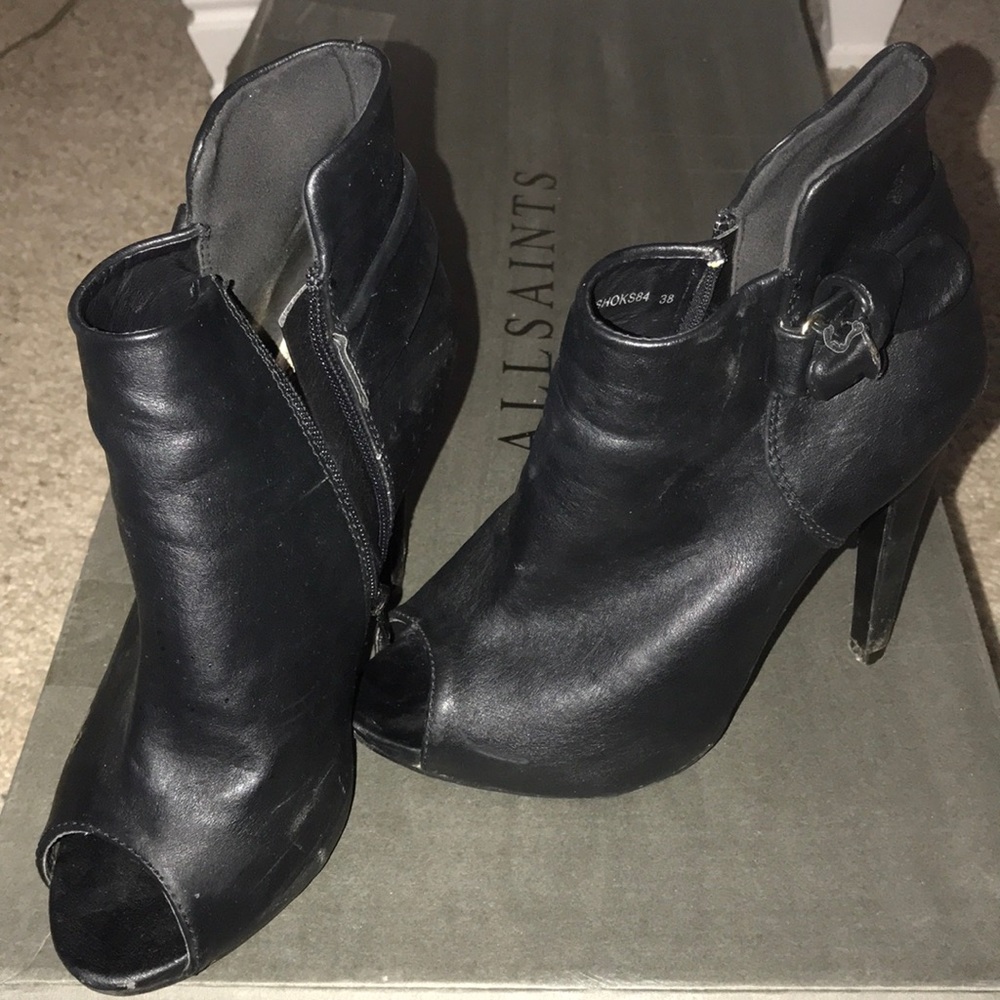 Black Tobi Peeptoe Bootie Heels
